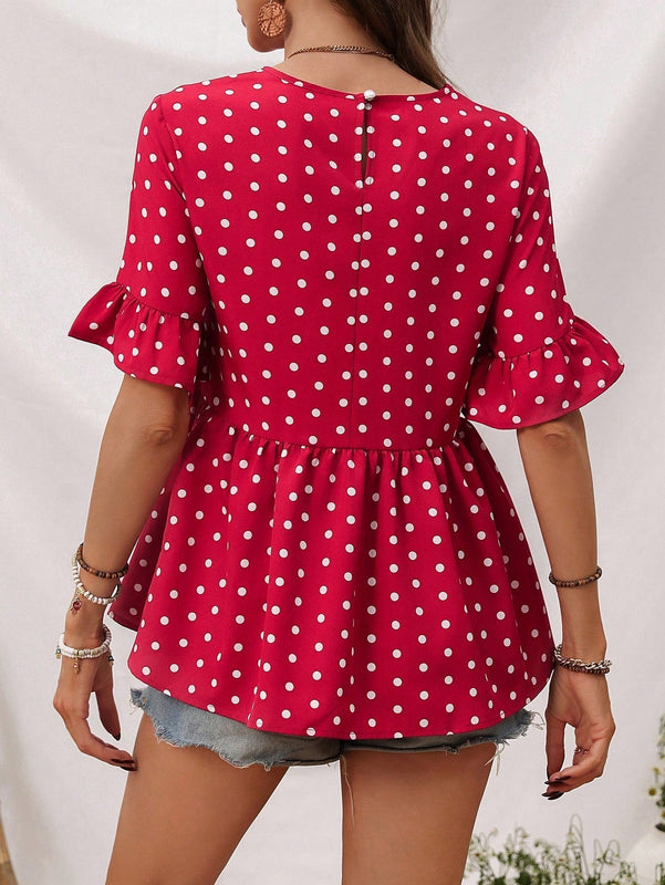 LUNE Blusa De Lunares Con Volantes Para La Parte Inferior Para Mujer