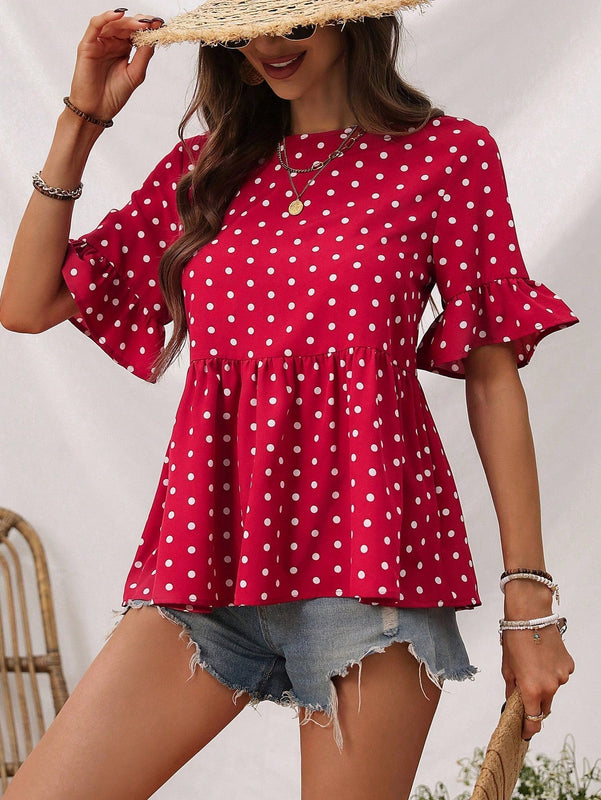 LUNE Blusa De Lunares Con Volantes Para La Parte Inferior Para Mujer