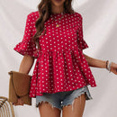 LUNE Blusa De Lunares Con Volantes Para La Parte Inferior Para Mujer
