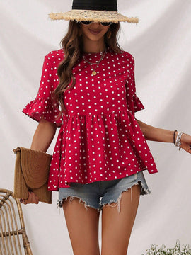 LUNE Blusa De Lunares Con Volantes Para La Parte Inferior Para Mujer