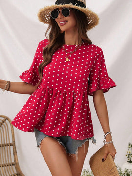 LUNE Blusa De Lunares Con Volantes Para La Parte Inferior Para Mujer