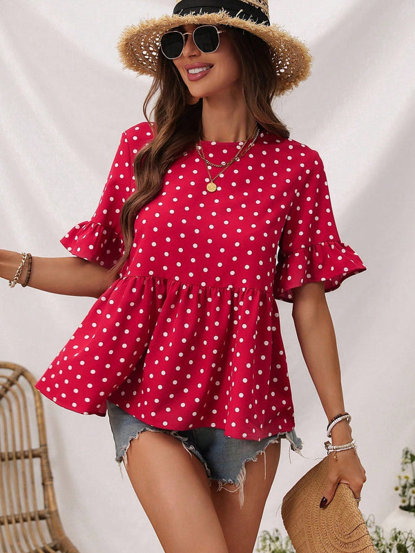 LUNE Blusa De Lunares Con Volantes Para La Parte Inferior Para Mujer