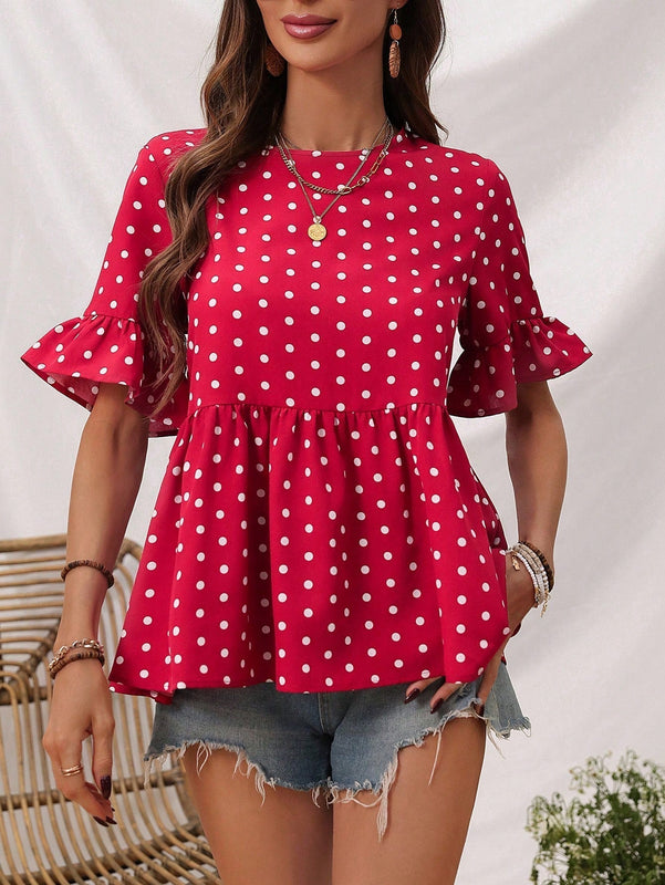 LUNE Blusa De Lunares Con Volantes Para La Parte Inferior Para Mujer