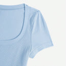 Qutie Camiseta Corta Solida De Cuello Redondo De Punto Acanalado