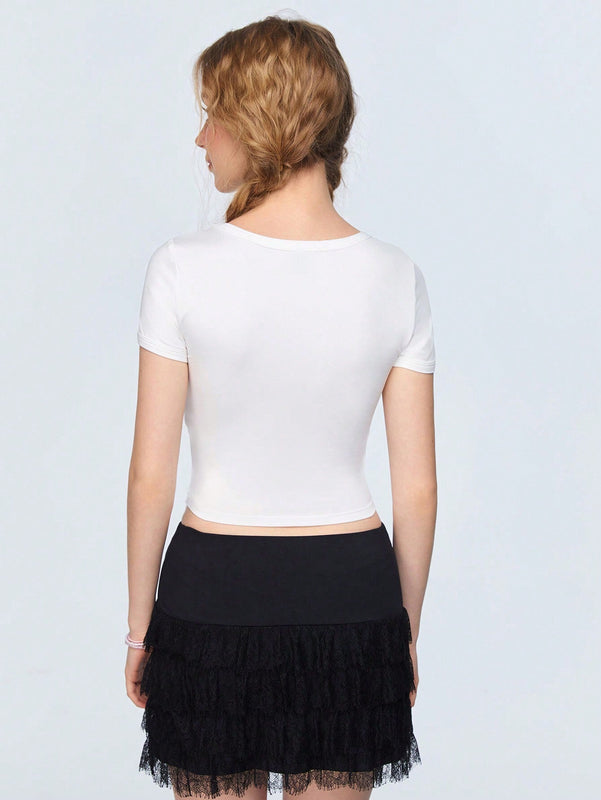 Qutie Camiseta Ajustada Con Dobladillo Curvado Y Estampado De Ciervos