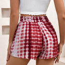 Essnce Shorts Informales De Mujer Con Lazada Ancha Y Elastica En La Cintura, Acampanados Y Con Pliegues, Talla Pequena, Tenidos Con Estampados Anudados, Perfectos Para El Verano