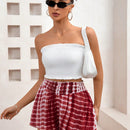 Essnce Shorts Informales De Mujer Con Lazada Ancha Y Elastica En La Cintura, Acampanados Y Con Pliegues, Talla Pequena, Tenidos Con Estampados Anudados, Perfectos Para El Verano