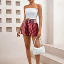 Essnce Shorts Informales De Mujer Con Lazada Ancha Y Elastica En La Cintura, Acampanados Y Con Pliegues, Talla Pequena, Tenidos Con Estampados Anudados, Perfectos Para El Verano