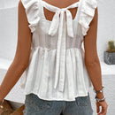 VCAY Blusa Solida Con Ribete De Volantes, Collar Con Soporte Y Lazo En La Espalda