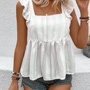 VCAY Blusa Solida Con Ribete De Volantes, Collar Con Soporte Y Lazo En La Espalda