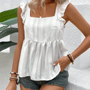 VCAY Blusa Solida Con Ribete De Volantes, Collar Con Soporte Y Lazo En La Espalda