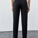 Pantalones de mujer con pliegues de cintura alta de color solido
