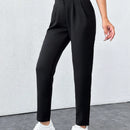 Pantalones de mujer con pliegues de cintura alta de color solido