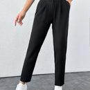 Pantalones de mujer con pliegues de cintura alta de color solido
