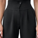 Pantalones de mujer con pliegues de cintura alta de color solido