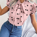 Frenchy Camisa De Mujer Con Estampado De Corazones Con Manga De Mariposa Y Lazo En Frente, Para Primavera/verano