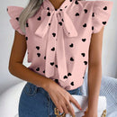 Frenchy Camisa De Mujer Con Estampado De Corazones Con Manga De Mariposa Y Lazo En Frente, Para Primavera/verano