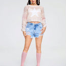 ROMWE Kawaii Jersey De Manga Larga Con Cuello Redondo Para Mujer Con Patron De Estrella De Degradado De Color Y Estilo Hueco