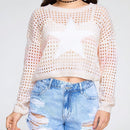 ROMWE Kawaii Jersey De Manga Larga Con Cuello Redondo Para Mujer Con Patron De Estrella De Degradado De Color Y Estilo Hueco