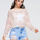 ROMWE Kawaii Jersey De Manga Larga Con Cuello Redondo Para Mujer Con Patron De Estrella De Degradado De Color Y Estilo Hueco
