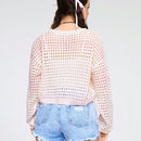 ROMWE Kawaii Jersey De Manga Larga Con Cuello Redondo Para Mujer Con Patron De Estrella De Degradado De Color Y Estilo Hueco
