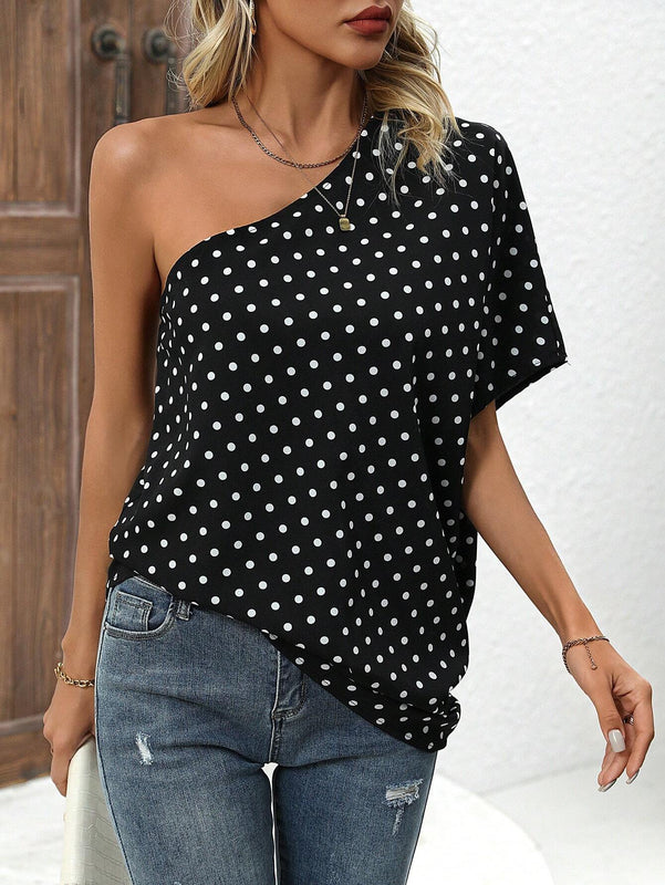 LUNE Camisa De Mujer Con Estampado De Lunares Y Cuello Asimetrico