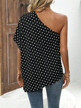 LUNE Camisa De Mujer Con Estampado De Lunares Y Cuello Asimetrico