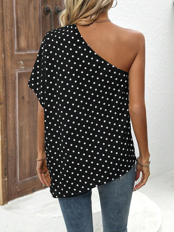 LUNE Camisa De Mujer Con Estampado De Lunares Y Cuello Asimetrico