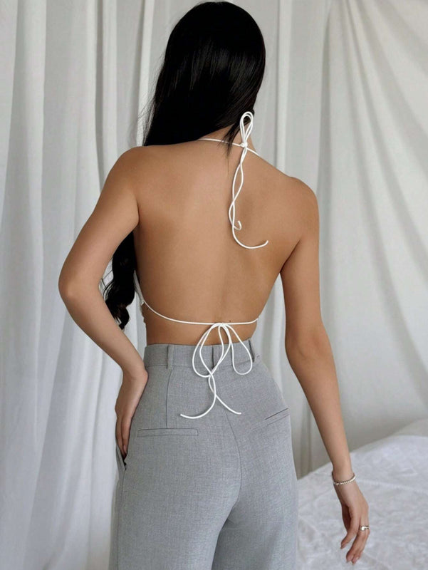 Prive Top De Cuello Halter Retorcido De Encaje Sin Espalda