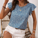 LUNE Camisa De Vacaciones En La Playa Informal Con Cuello Redondo Y Mangas Voladoras Para Mujer Con Detalle De Volantes Y Estampado Floral