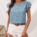 LUNE Camisa De Vacaciones En La Playa Informal Con Cuello Redondo Y Mangas Voladoras Para Mujer Con Detalle De Volantes Y Estampado Floral