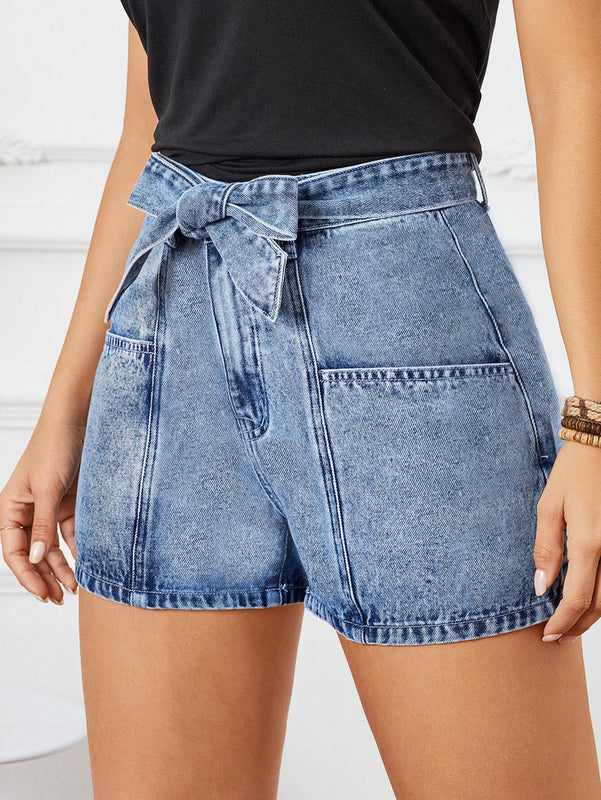 LUNE Pantalones Cortos Informales De Mezclilla Con Bolsillos Y Ajuste Holgado