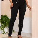 Lady Pantalones Ajustados Casuales Con Detalles De Botones