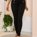Lady Pantalones Ajustados Casuales Con Detalles De Botones