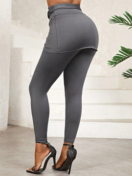 Lady pantalones casuales ajustados de unicolor 2 en 1 para mujer