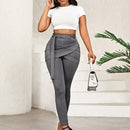Lady pantalones casuales ajustados de unicolor 2 en 1 para mujer