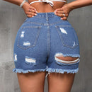 SXY Pantalones Cortos De Mezclilla Con Dobladillo Deshilachado