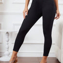 LUNE Pantalones casuales de cintura alta y ajuste delgado en unicolor para mujer