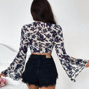 Frenchy Camisa De Manga Larga Con Estampado Floral Y Escote En V Con Corbata Delantera