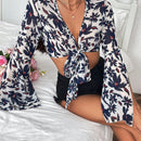 Frenchy Camisa De Manga Larga Con Estampado Floral Y Escote En V Con Corbata Delantera