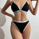 Conjunto De Ropa Interior Para Mujer: Con Letras Y Parches, Realce, Sujetador Deportivo Y Bragas