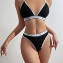 Conjunto De Ropa Interior Para Mujer: Con Letras Y Parches, Realce, Sujetador Deportivo Y Bragas