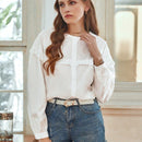 Frenchy Camisa De Manga Larga Con Ribete De Volantes De Color Solido