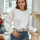 Frenchy Camisa De Manga Larga Con Ribete De Volantes De Color Solido