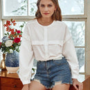 Frenchy Camisa De Manga Larga Con Ribete De Volantes De Color Solido