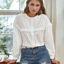 Frenchy Camisa De Manga Larga Con Ribete De Volantes De Color Solido