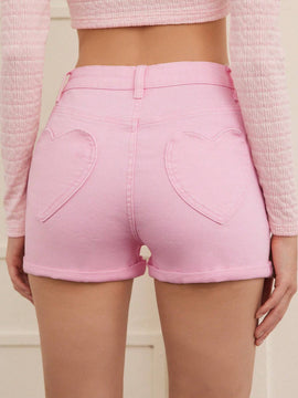Forever 21 Shorts De Mezclilla De Mujer Con Patron De Corazon Rosado De La Llamada De Los Anos 90
