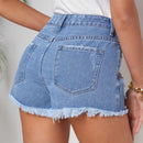LUNE Shorts De Mezclilla Con Borde Deshilachado Y Desgastado Para Mujer