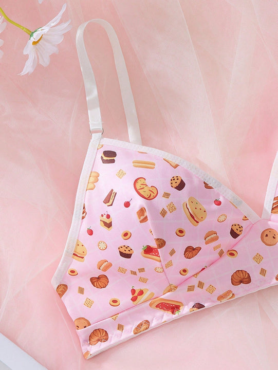 Sujetador De Cobertura Completa Para Mujer Con Estampado De Comida