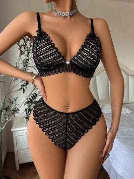 Conjunto De Sujetador Y Ropa Interior Con Cierre Frontal De Encaje